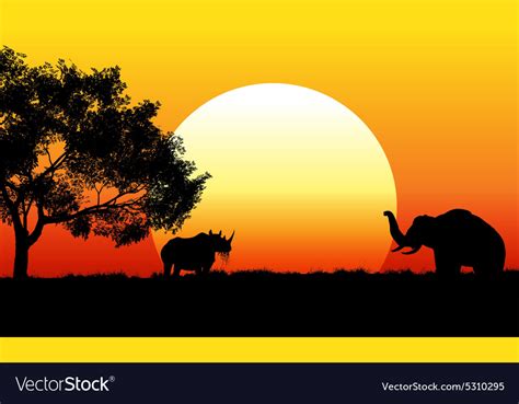 African Safari Scene At Sunset Royalty Free Vector Image