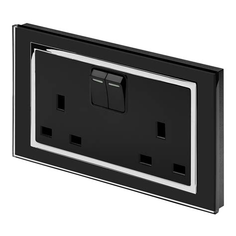 Crystal Ct 13a Dp Double Plug Socket With Switch Black Retrotouch
