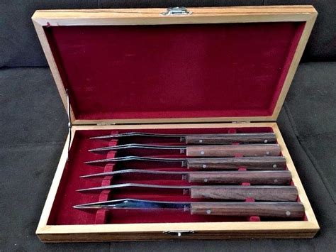 Viking Culinary Wood Stainless Mid Century Steak Knife Set And Storage