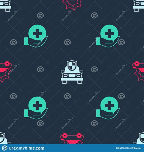 Set Car Accident Insurance And Life On Seamless Pattern Vector Stock
