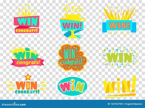 Win Congratulations Logo Set Colorful Sickers Labels Can Be Used For