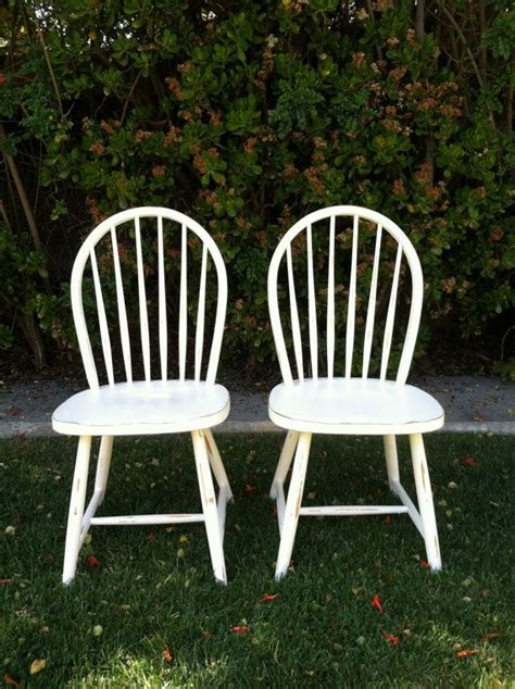 To make the set work together i used annie sloan chalk pain in old white for the table and duck egg for the chairs. Set of 6 Shabby Chic White Chairs, Distressed, Wood ...