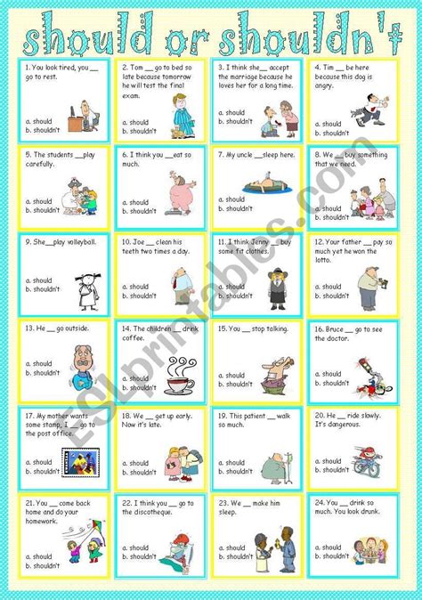 Should Or Shouldn´t Worksheet English Classes For Kids English For