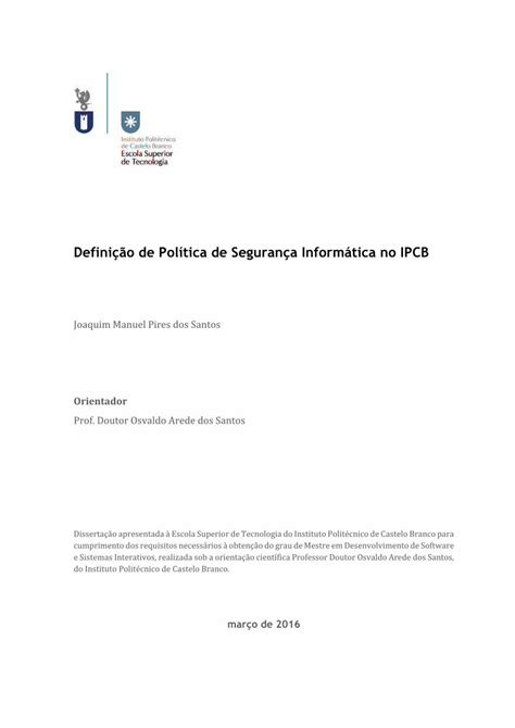 PDF Definição de Política de Segurança Informática infraestrutura informática do IPCB às