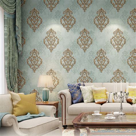 10m Vintage Elegant Gold Damask Wallpaper Embossed Textured Non Woven