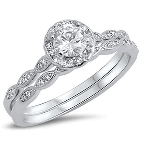 Sterling Silver 925 Halo Vintage Style Engagement Ring Wedding Set Size 5 10 Ebay