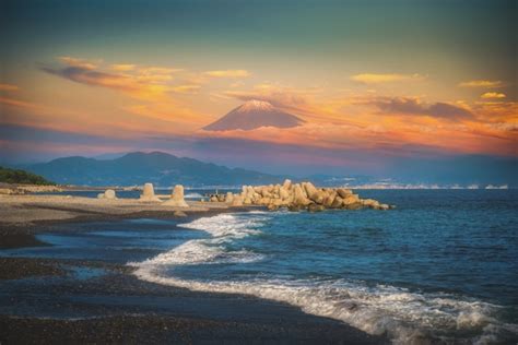 Premium Photo Mt Fuji With Beach At Sunset In Miho No Matsubara