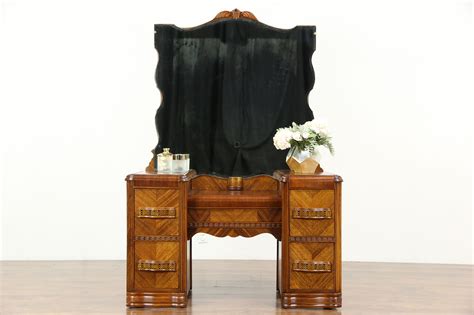 Art Deco Waterfall 1930s Vintage Vanity Or Dressing Table And Mirror