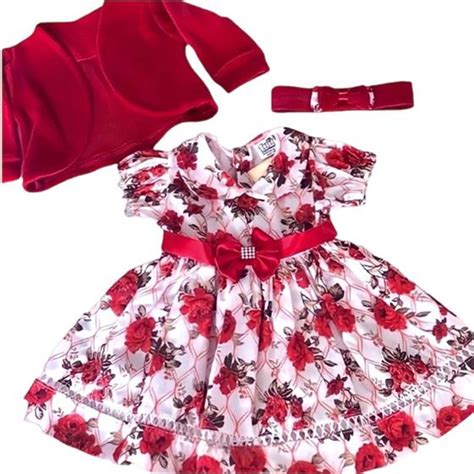 vestido de bebê menina infantil 3 peças com bolero e tiara 100 algodão imperial vermelho