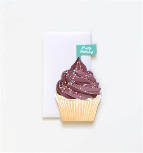 Chocolate Cupcake Birthday Card Die Cut Greeting Card Sprinkles
