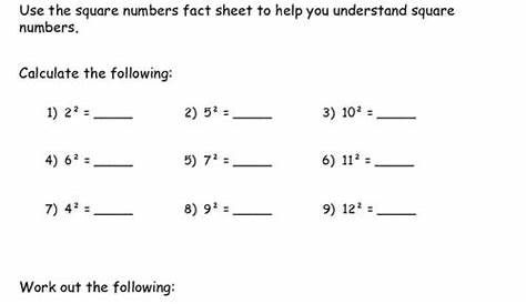 square numbers worksheets