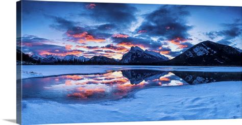 Mt Rundle Reflecting In Vermillion Lakes At Sunrise Banff National