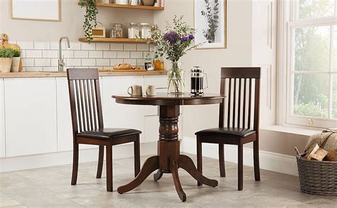 Kingston Round Dining Table And 2 Oxford Chairs Dark Solid Hardwood