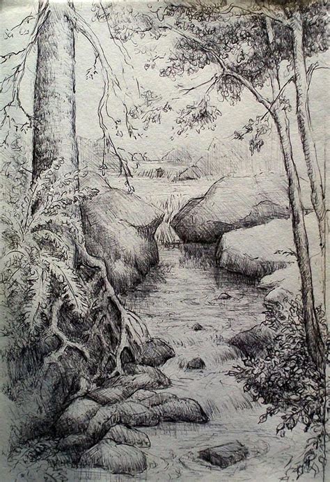 Connor Creek By Georges St Pierre Landscape Pencil Drawings
