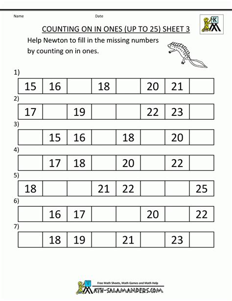 Sequence Numbers 1st Grade Worksheets