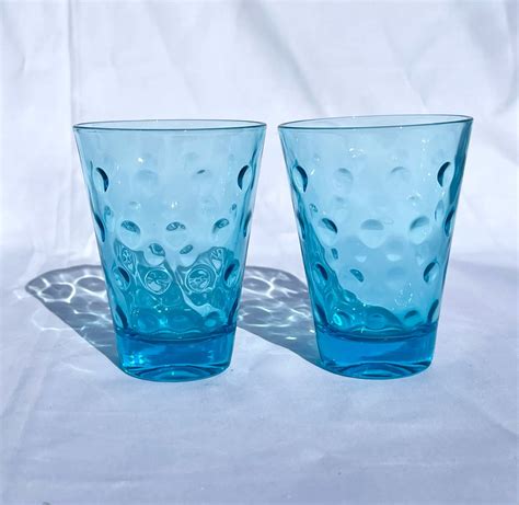 Set Of Vintage Turquoise Hazel Atlas Capri Dot Juice Glasses Sets
