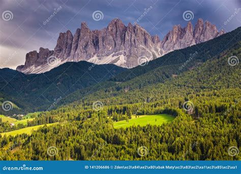 Geisler Odle Dolomites Peaks Val Di Funes Italy Stock Photo Image Of