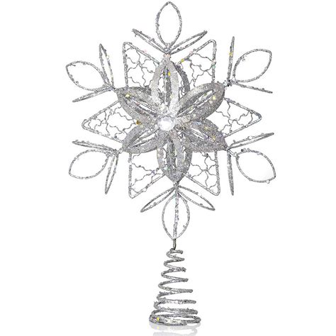 ornativity flower snowflake tree topper christmas glitter silver flower snow flake star