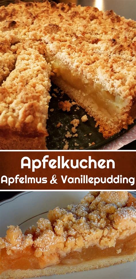 Apfelkuchen mit Apfelmus und Vanillepudding Rezept