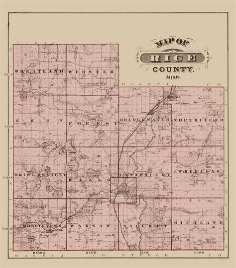 Historic County Map - Rice County Minnesota - Andreas 1874 - 23 x 26.2