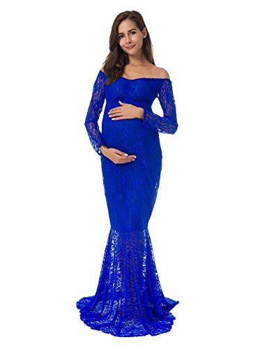 Off Shoulder Long Sleeve Lace Mermaid Maternity Gown Photography Maxi