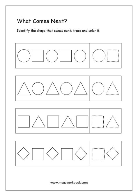 Use these preschool printable pages to help teach children their basic shapes. What Comes Next In The Pattern Worksheets | Worksheet Hero