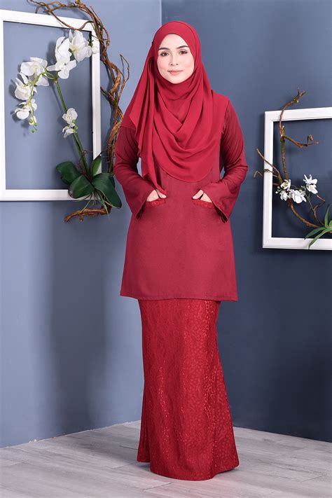 Baju Kurung Kedah Lace Gemini Cherry Red Muslimahclothingcom