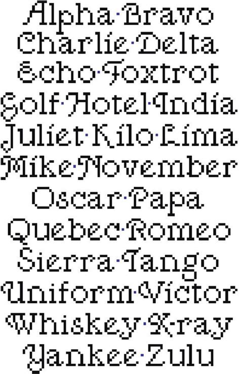 Block cross stitch alphabet patterns. Large Phonetic Alphabet Cross Stitch Pattern, Military ...