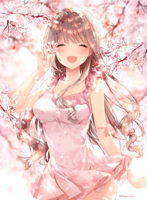 Wallpaper Anime Girls Cherry Blossom Smiling Taya Oco 1476x2007