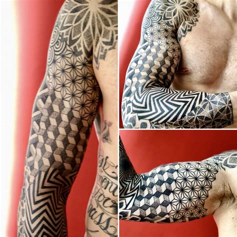 Sleeve Tattoo Dotwork Geometric Arm Pattern Geometrisches Tattoo
