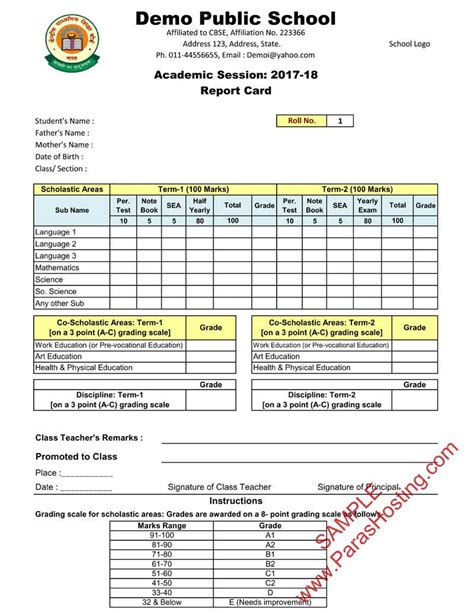 Cbse Report Card Format For Primary Classes I To V Throughout Report