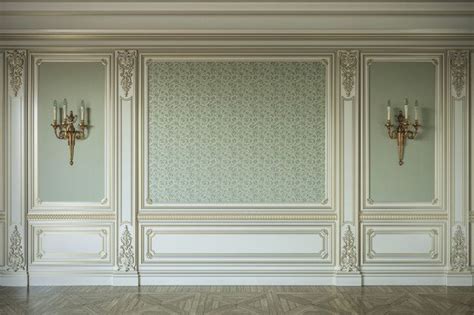 Beige Wall Panels In Classical Style With Gilding 3d Rendering Luxury House Interior Design
