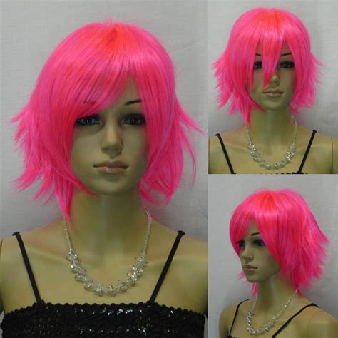 Rock Punk Short Straight Spiky Layered Deep Pink Cosplay Hair Wig Woman