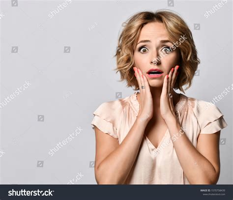 Excited Screaming Shocked Beautiful Woman Standing Stock Photo Shutterstock