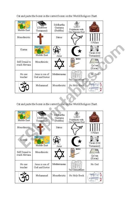 World Religions Cut And Paste Esl Worksheet By Summerbf