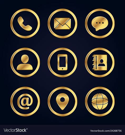 Set Of Gold Business Contact Icons On Black Background Download A Free