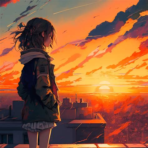 Anime Girl Watching The Sunset By Sukhmeet