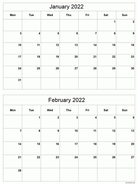 Free Printable Calendar 2022 Two Months Per Page Calendar Example And