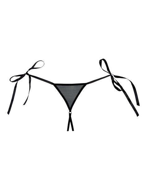 Allure Lingerie Sheer And Lace Crotchless Side Tie Thong Wholese Sex