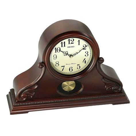Seiko Pendulum Mantel Clock Beige Dial Dark Brown Wood Qxq031blh