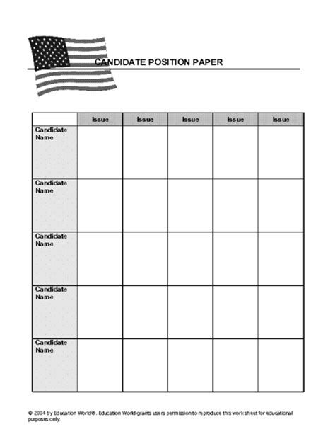 A position paper/policy paper, is a document, normally one page, which presents your country's stance on the issue/topic your committee will be discussing. Candidate Position Paper Template | Education World