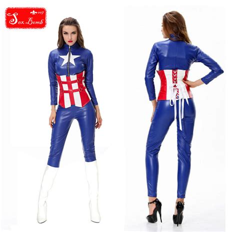 2015 new fantasy captain america costume jumpsuit for women sexy super hero costumes fantasia