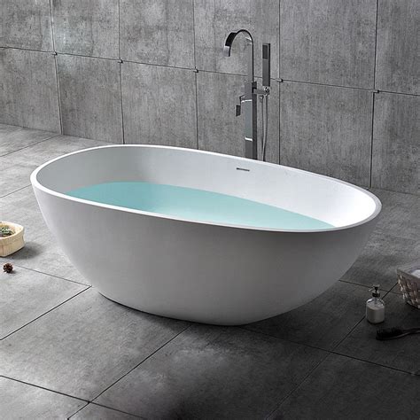 Matte White Oval Freestanding Soaking Bathtub Stone Resin Bathroom Shower Tub Ebay