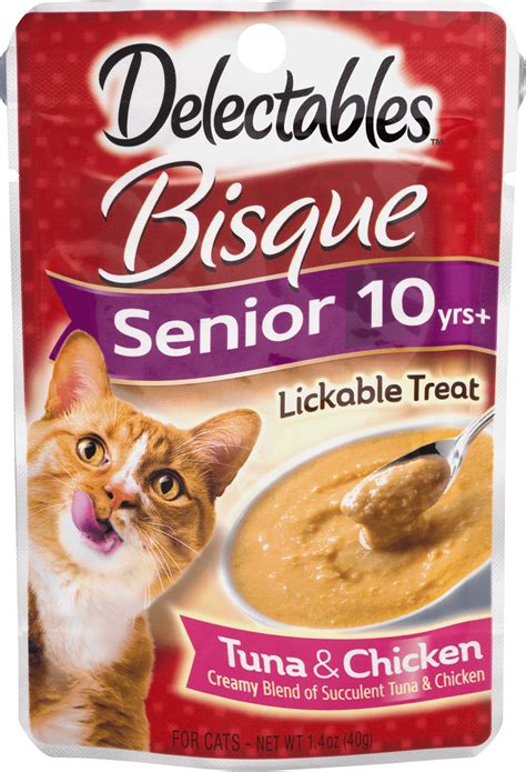Delectables Lickable Cat Treats Bisque Senior 10 Yrs Tuna And Chicken