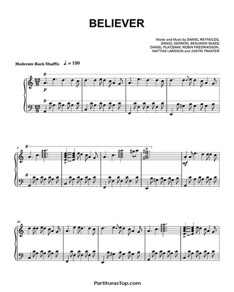 Believer Imagine Dragons Piano Sheet Music