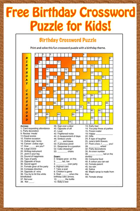 Birthday Crossword Puzzles To Print Activity Shelter