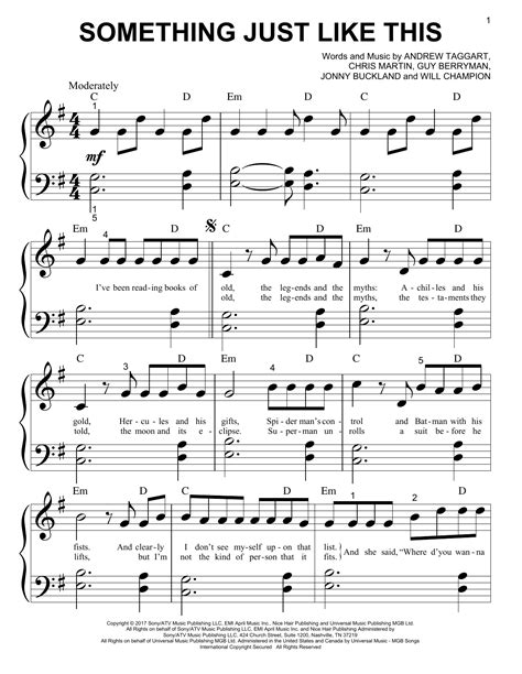 Something Just Like This Sheet Music The Chainsmokers Coldplay Big Note Piano