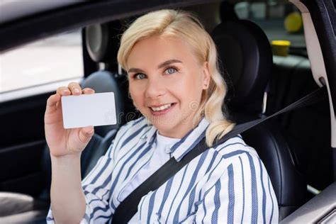 Cheerful Woman Holding Driver License In Stock Photo Image Of Vehicle