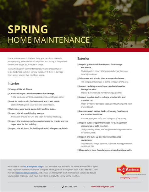 Spring Home Maintenance Checklist Printable Checklist