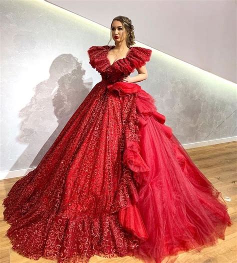Red Poofy Embellished Giant Ball Gown Dress Slaylebrity Red Ball Gowns Gowns Ball Gown Dresses